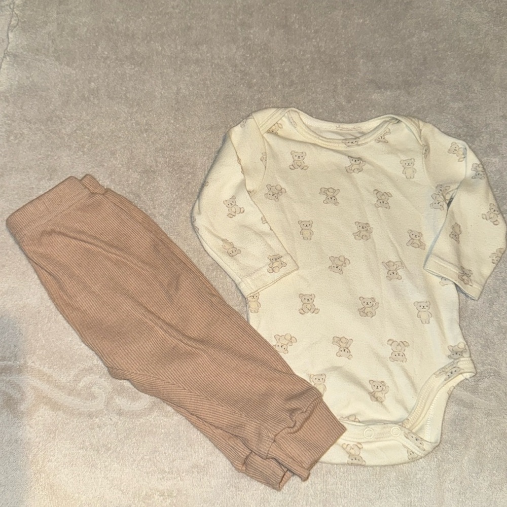Cream Teddy Bear Onesie and Brown Pants Set